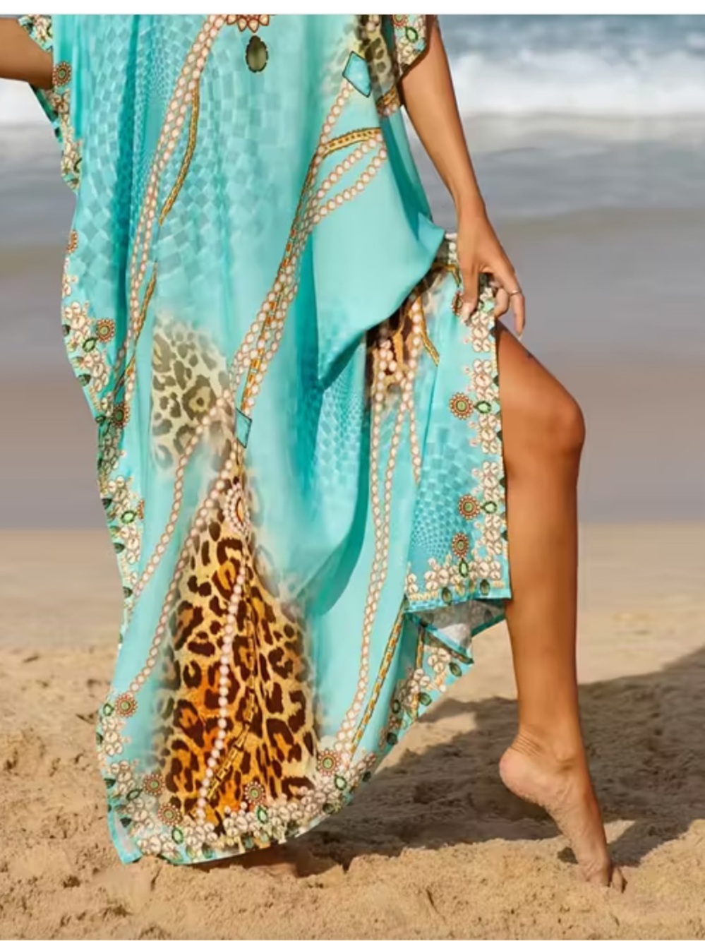 🌸HP 🌸Women's Plus Size Kaftan Bathing Suit Cover Up Batwing Dress Moroccan Mumu - Picture 5 of 11